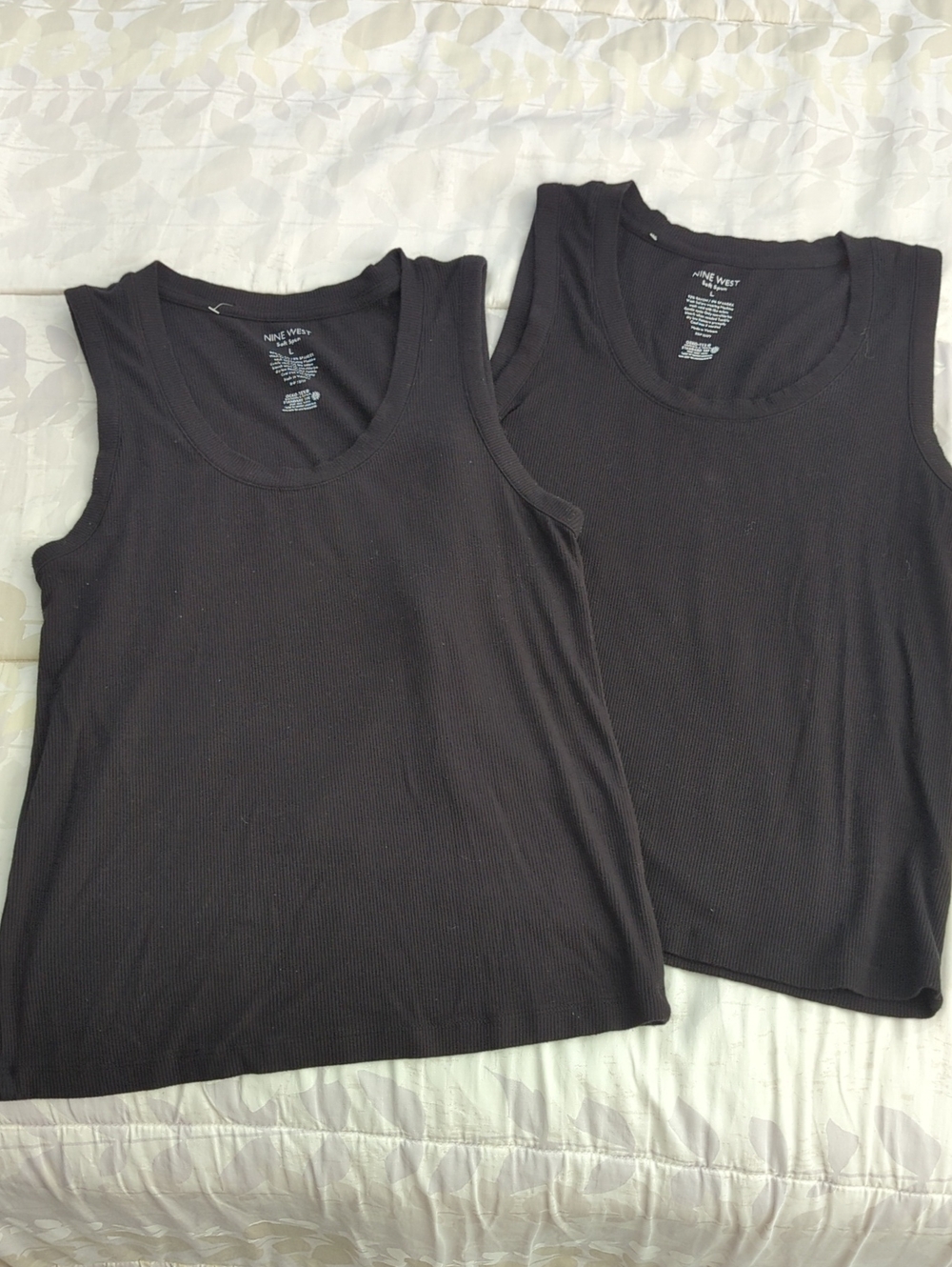 2 PC LOT! ~NINE WEST~ BLACK THINK RIBBED SOFT SPUN TANK TOPS-L